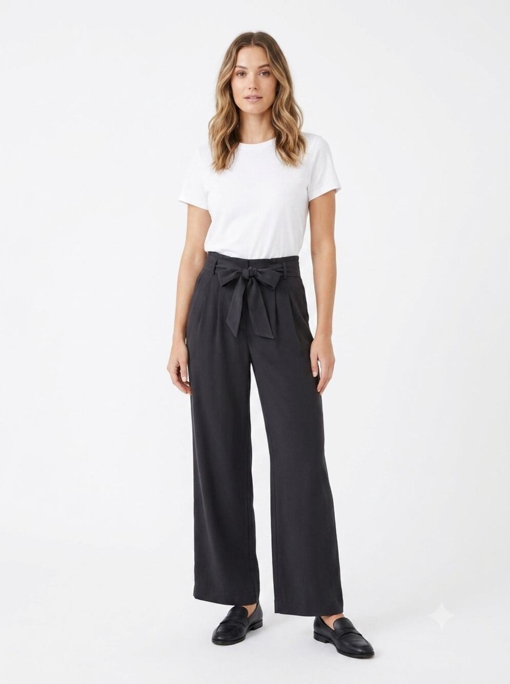 Lululemon Noir Pants Womens 6 Black High-Rise Wide Leg Pleated Elastic Tie Waist